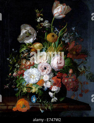Nature morte avec fleurs dans un vase en verre - par Rachel Ruysch, 1690 - 1720 Banque D'Images