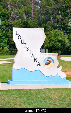 Panneau de bienvenue de l'état de la Louisiane sur les frontières nationales, USA Banque D'Images