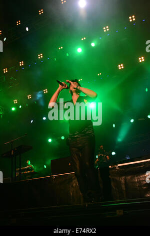 Gibraltar. Sep 6, 2014. La bande internationale dirigée par le script chanteur Danny O'Donoghue, intitulé à l'Gibraltar Music Festival 2014 au Victoria Stadium à Gibraltar. La bande a été parmi l'un des nombreux groupes qui ont joué aujourd'hui à Gibraltar. D'autres artistes inclus Rita Ora, John Newman, Tony Hadley, James Arthur et Newton Faulkner d'une liste de 29 groupes et artistes. Le Gibraltar Music Festival est un événement annuel tenu à Gibraltar à la fin de chaque été. Crédit : Stephen Ignacio/Alamy Live News Banque D'Images