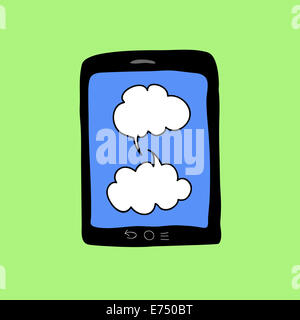 Couleur Doodle tablet PC avec des bulles de chat Banque D'Images