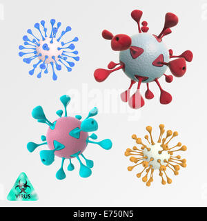 Le rendu coloré illustration série de virus ronde - isolé sur fond lumineux Banque D'Images