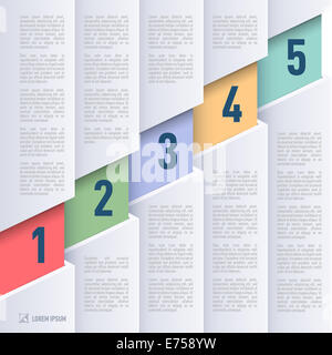 L'infographie en style papier de couleur avec l'ordre croissant des articles numérotés de 1 à 5 Banque D'Images