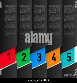 L'infographie en style avec du papier de couleur noire et colonnes éléments numérotés de 1 à 5 Banque D'Images