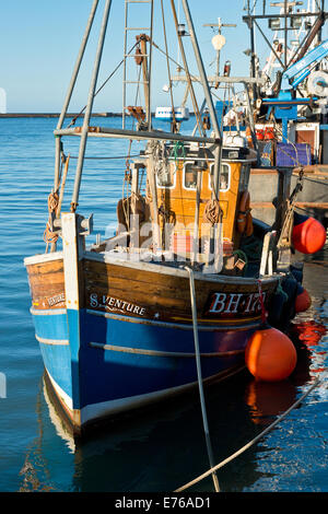 Petit bateau de pêche côtière amarrés dans l'Amblève, Northumberland, England, UK Banque D'Images