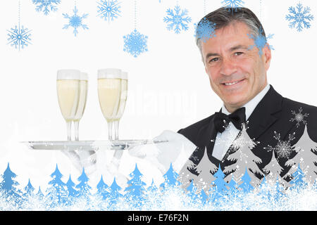 Image composite de waiter holding tray with verres de champagne Banque D'Images