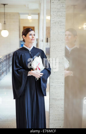 Juge à la fenêtre des palais de justice en Banque D'Images