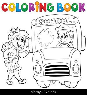 Livre de coloriage bus scolaire Thème 3 - photo illustration. Banque D'Images