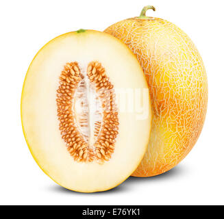 Fresh Ripe melon jaune sur fond blanc Banque D'Images