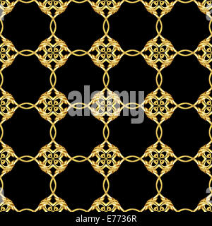 Modèle intégré dans un style asiatique. Ornement dans des tons d'or sur fond noir Banque D'Images