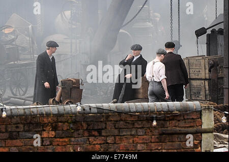 Cillian Murphy films scènes pour la deuxième série de crime drama 'pointu' oeillères sur place au Black Country Museum avec : Cillian Murphy Où : Dudley, West Midlands, Royaume-Uni Quand : 05 Mars 2014 Banque D'Images