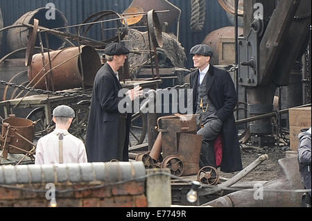 Cillian Murphy films scènes pour la deuxième série de crime drama 'pointu' oeillères sur place au Black Country Museum avec : Cillian Murphy Où : Dudley, West Midlands, Royaume-Uni Quand : 05 Mars 2014 Banque D'Images