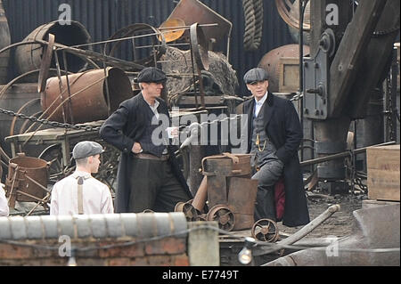 Cillian Murphy films scènes pour la deuxième série de crime drama 'pointu' oeillères sur place au Black Country Museum avec : Cillian Murphy Où : Dudley, West Midlands, Royaume-Uni Quand : 05 Mars 2014 Banque D'Images