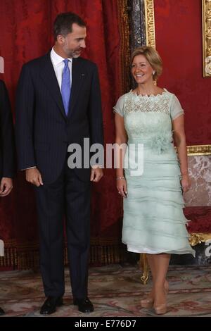 Madrid, Espagne. Sep 8, 2014. Le roi Felipe VI d'Espagne assiste à un déjeuner avec Juan Carlos Varela Rodriguez, Président du Panama et de l'épouse, Lorena Castillo de Varela à Palacio Real le 8 septembre 2014 à Madrid Crédit : Jack Abuin/ZUMA/Alamy Fil Live News Banque D'Images