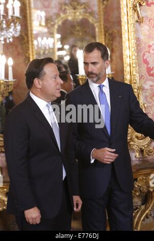 Madrid, Espagne. Sep 8, 2014. Le roi Felipe VI d'Espagne assiste à un déjeuner avec Juan Carlos Varela Rodriguez, Président du Panama et de l'épouse, Lorena Castillo de Varela à Palacio Real le 8 septembre 2014 à Madrid Crédit : Jack Abuin/ZUMA/Alamy Fil Live News Banque D'Images
