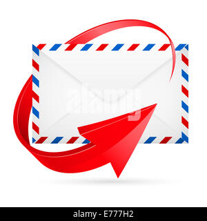 Avia-mail enveloppe avec panneaux flèche rouge autour. Banque D'Images