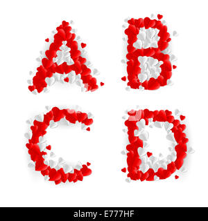 Les lettres A, B, C, D en papier coeurs Banque D'Images