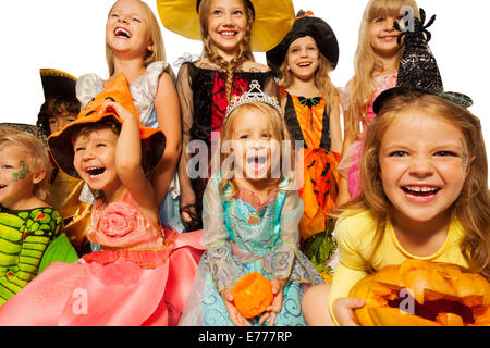 Happy kids wearing Halloween costumes close-up Banque D'Images