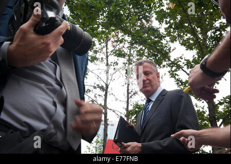 Maire de la ville de New York, Bill De Blasio lors d'une conférence de presse en faveur du renouvellement de la santé 9/11 Zadroga et Compensation Act. Banque D'Images