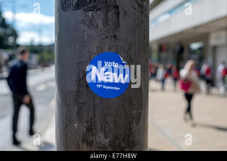 Naw autocollant sur un post dans Princes Street d'Édimbourg dans le cadre de la campagne du non au référendum sur l'indépendance écossaise Banque D'Images