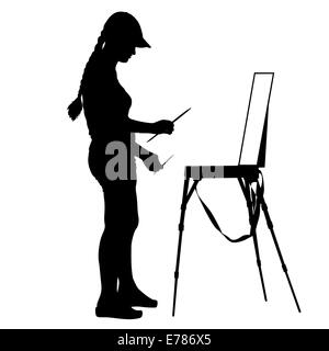 Silhouette, artiste au travail sur un fond blanc, Banque D'Images