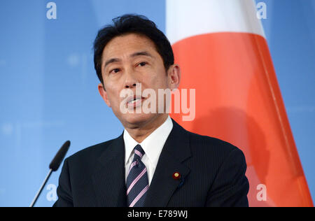 Berlin, Allemagne. 09Th Nov, 2014. Le Ministre des affaires étrangères, Frank-Walter Steinmeier (pas sur la photo) et son homologue japonais Fumio Kishida donner une conférence de presse du ministère des Affaires étrangères à Berlin, Allemagne, 09 septembre 2014. Photo : RAINER JENSEN/dpa/Alamy Live News Banque D'Images