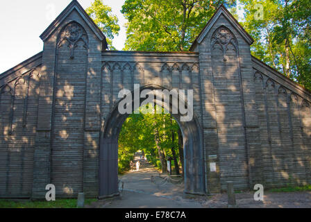 Gate, parc Monrepos, Vyborg, Carélie, Russie, Europe Banque D'Images