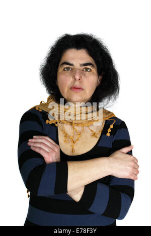 Femme d'âge moyen avec l'aspect antisémite. Portrait isolé sur fond blanc Banque D'Images