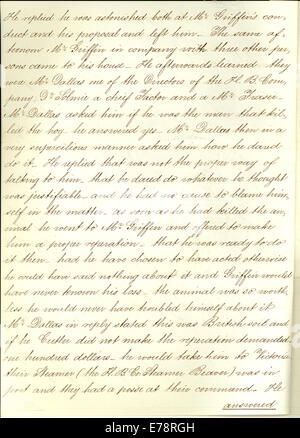 Cet affidavit, déposé par Lyman A. Cutlar, concerne un incident impliquant la fusillade d'un cochon. Le document, archivé dans les Archives nationales des États-Unis, fournit des détails relatifs à l'événement et aux procédures judiciaires qui l'entourent. L'affidavit est un exemple de documentation historique datant du début du XXe siècle aux États-Unis. Banque D'Images