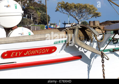 L'ancre des navires sur le brigantin Exy Johnson à quai dans le port de Dana Point, Californie du Sud Banque D'Images