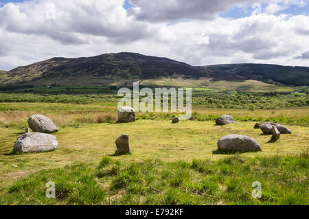 L'un de plusieurs cercles de pierres sur Machrie Moor, Isle of Arran. Banque D'Images