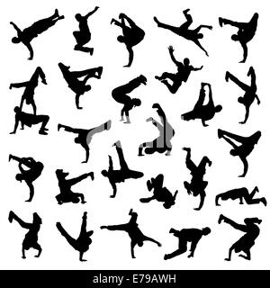 Silhouettes Break Dance Banque D'Images