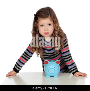 Adorable bébé avec un bleu-argent fort isolé sur fond blanc Banque D'Images