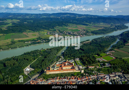Vue aérienne, l'Abbaye de Melk, monastère bénédictin, baroque autrichien, Melk, Wachau, Basse Autriche, Autriche Banque D'Images