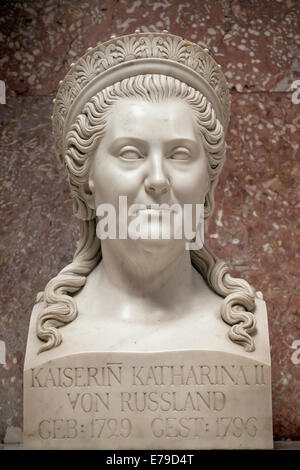 Buste en marbre de l'impératrice Catherine la Grande, dans le Walhalla Memorial, à Donaustauf, Bavière, Allemagne Banque D'Images