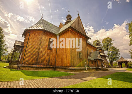 En bois magnifique église paroissiale de l'Immaculée Conception à Spytkowice près de Cracovie, Kraków County, en Pologne. Image Hdr shot Banque D'Images