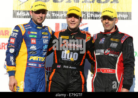 BTCC, Podium, Andrew Jordan (GBR) Honda Civic de course Pirtek , Rob Austin (GBR) Exocet Racing Audi A4 et Alain Menu (SUI) de chrome Banque D'Images