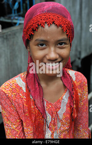 Smiling girl du Cham village musulman, Chau Doc, au Vietnam, en Asie du sud-est Banque D'Images