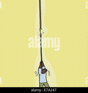 Un adulte homme tenant à corde endommagée Banque D'Images