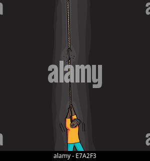 Seul homme noir tenant à la corde effilochée dans la fosse Banque D'Images