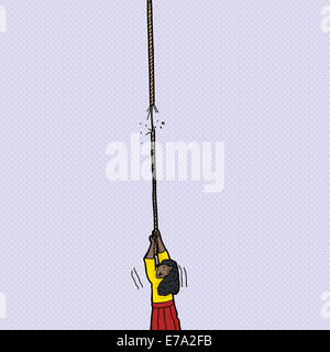 Femme tenant à bout de corde effilochée Banque D'Images