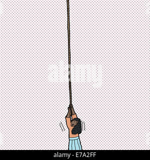 Les Indiens sans défense woman holding sur à l'extrémité de la corde Banque D'Images