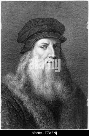 Leonardo da Vinci (1452-1519), peintre, sculpteur, architecte, ingénieur et scientifique, Portrait, gravure Banque D'Images