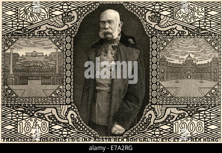 François-Joseph (1830 - 1916), roi apostolique de Hongrie de 1848 à 1916, 60e anniversaire de couronnement, Carte postale Banque D'Images