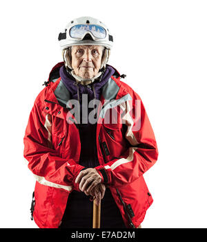 Woman veste de ski et le casque de plus de blanc. With clipping path. Banque D'Images