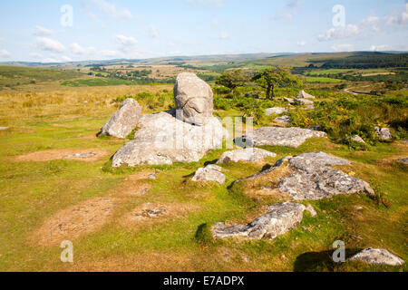 Paysage de montagne de granit à Combestone Hexworthy, Tor, près de Dartmoor National Park, Devon, Angleterre Banque D'Images