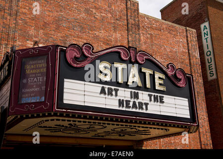 L'ancien bâtiment du théâtre d'État et Kingsport, Tennessee Marquee Banque D'Images