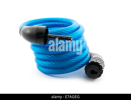 Cadenas de vélo bleu isolé sur fond blanc Banque D'Images