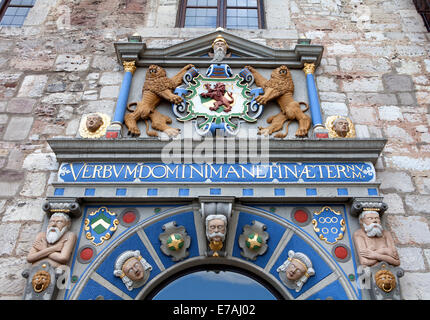 Portail Renaissance, Gewandhaus, place du marché de la vieille ville, Brunswick, Basse-Saxe, Allemagne, Europe, Banque D'Images