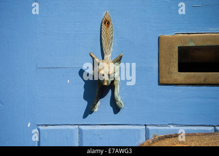 Fox laiton heurtoir de porte bleue avec la lettre fort Banque D'Images