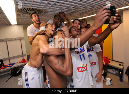 Madrid, Espagne. 10 Septembre, 2014. Le Palacio de los Deportes, Madrid, Espagne. Finales des championnats du monde de la FIBA. La France contre l'Espagne, quart de finale. La France fait un blocage inattendu de gagner en battant l'Espagne par un score de 65-52. Credit : Action Plus Sport Images/Alamy Live News Banque D'Images